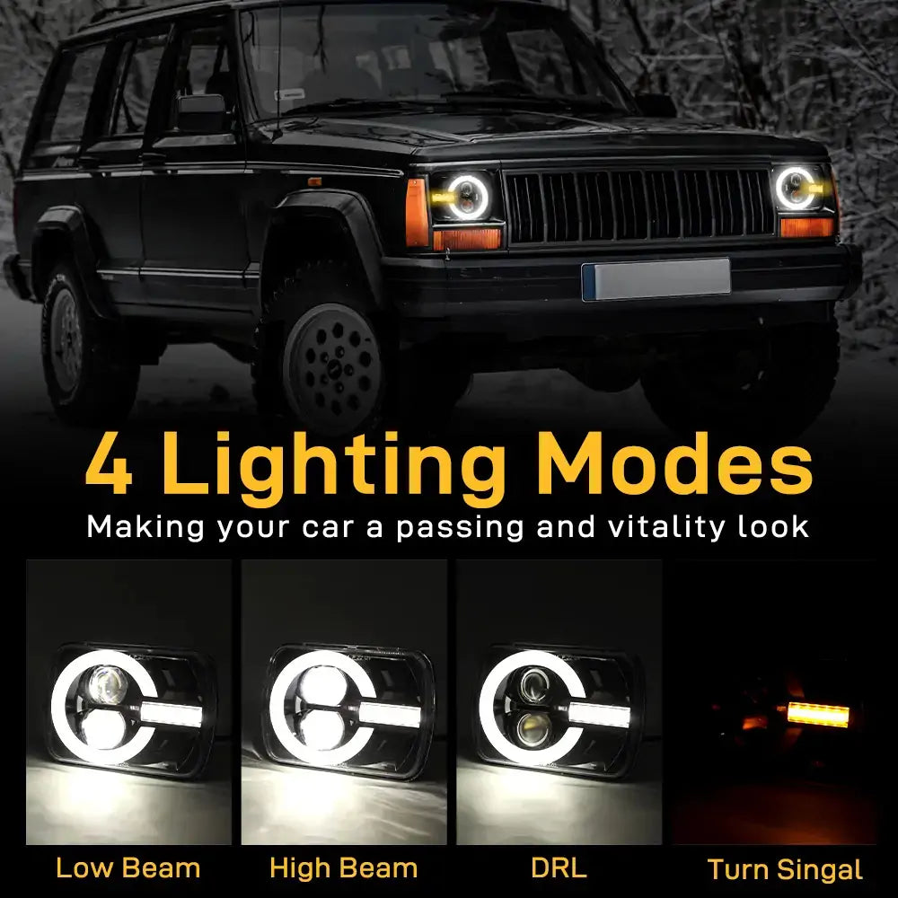 5×7 inch Rectangular LED Headlights with white DRL Amber Turn Signal Lights for Jeep YJ Chrokee XJ Turcks