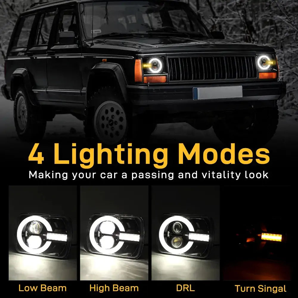 LOYO 5x7 Inch LED Headlights W/ DRL & Turn Signal For Jeep Wrangler YJ  Cherokee XJ Trucks