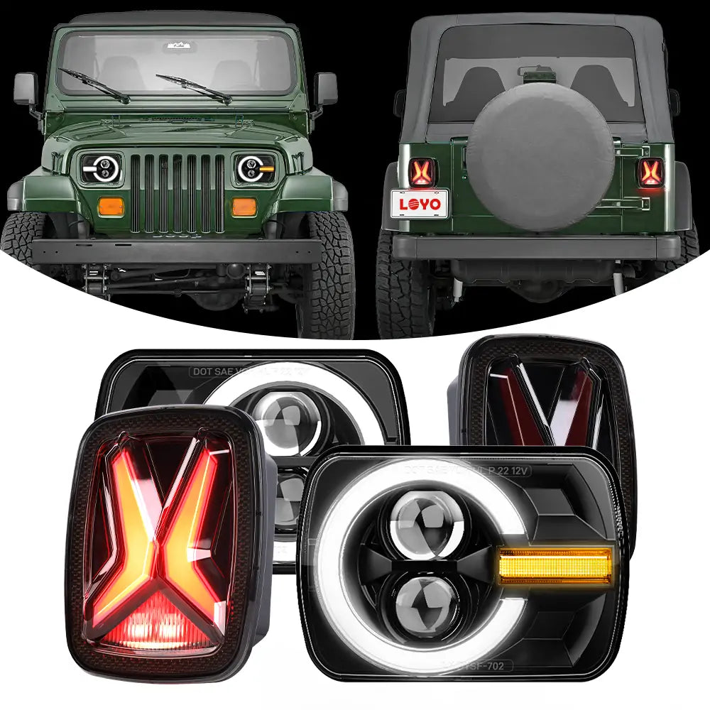LED Headlights and Tail Lights for Jeep Wrangler YJ