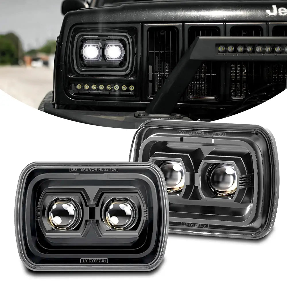 110W Rectangular 5x7 Inch LED Headlight High Low Sealed Beam for Jeep Wrangler YK Cherokee XJ Trucks