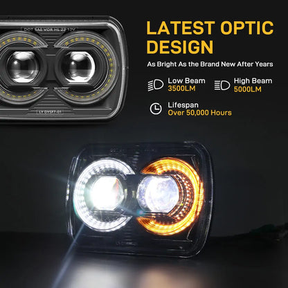 Latest Design 5×7 LED Headlights for Jeep Wrangler YJ Cherokee xj