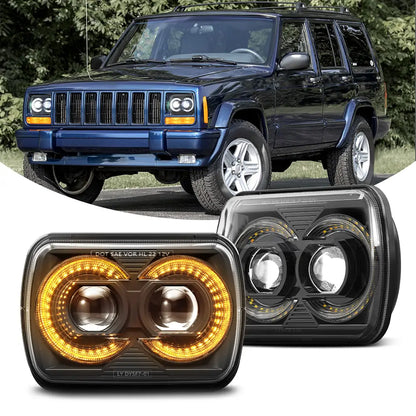 H6054 5x7 7x6 Led Headlights Compatible with Jeep Cherokee XJ Wrangler YJ DOT Aproved