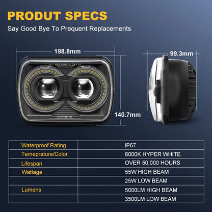 5x7 7x6 Inch H6054 LED Headlights Sealed Beam Replacement for Jeep Wrangler YJ Cherokee XJ [DOT Approved] [Turn Signal] Ford Econoline Chevy Express GMC Savana TOYOTA Pickup Nissan D21 Dodge