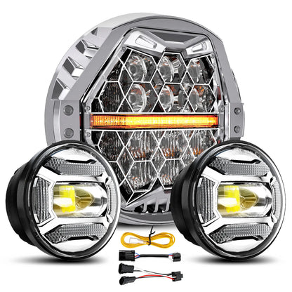 7" Chrome Harley LED Headlight+ 4.5" Fog Light kit