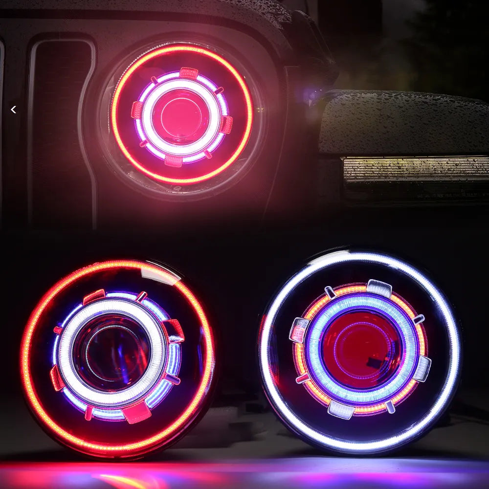 7 inch LED Demon Halo Headlights RGB Combo Chasing for Jeep Wrangler JK JL TJ Gladiator JT