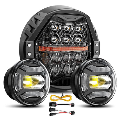 Harley Davidson Motorcycle LED Headlight and Passing Lights Kit for Road King Fat Boy etc