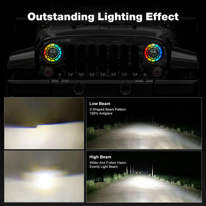 7 inch rgb halo headlights with hight Low  Beam Turn Singal RGB DRL