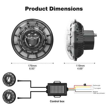 7 inch LED Headlight with RGB Halo, Plug and Play Installation