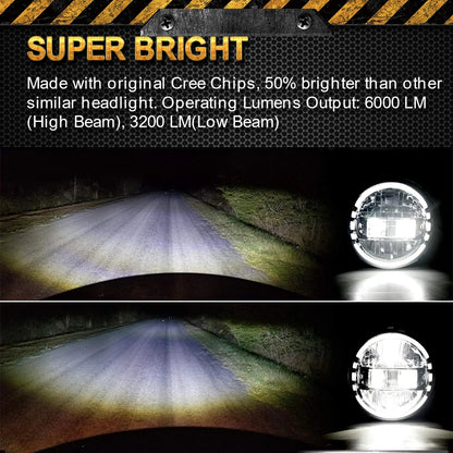 7 Inch LED Headlight + 4.5 Inch LED Passing Fog Lights with White DRL Halo Ring + Headlight Bracket Compatible with Harley Davidson