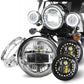 7 Inch LED Headlight + 4.5 Inch LED Passing Fog Lights with White DRL Halo Ring + Headlight Bracket Compatible with Harley