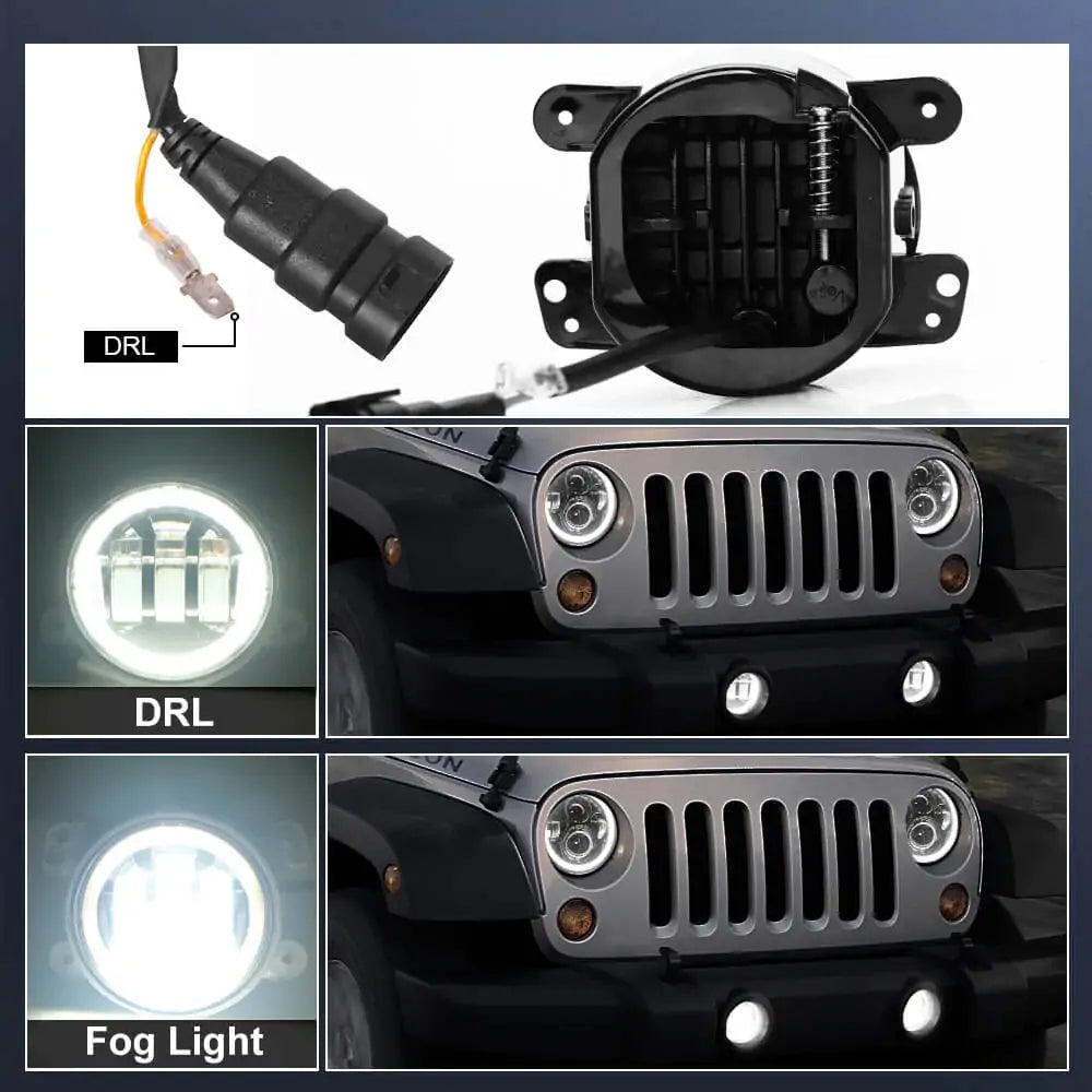 LOYO LED Halo Headlights with Amber Turn Signal + LED Halo Fog Lights Kit for 2007-2018 Jeep Wrangler JK 06