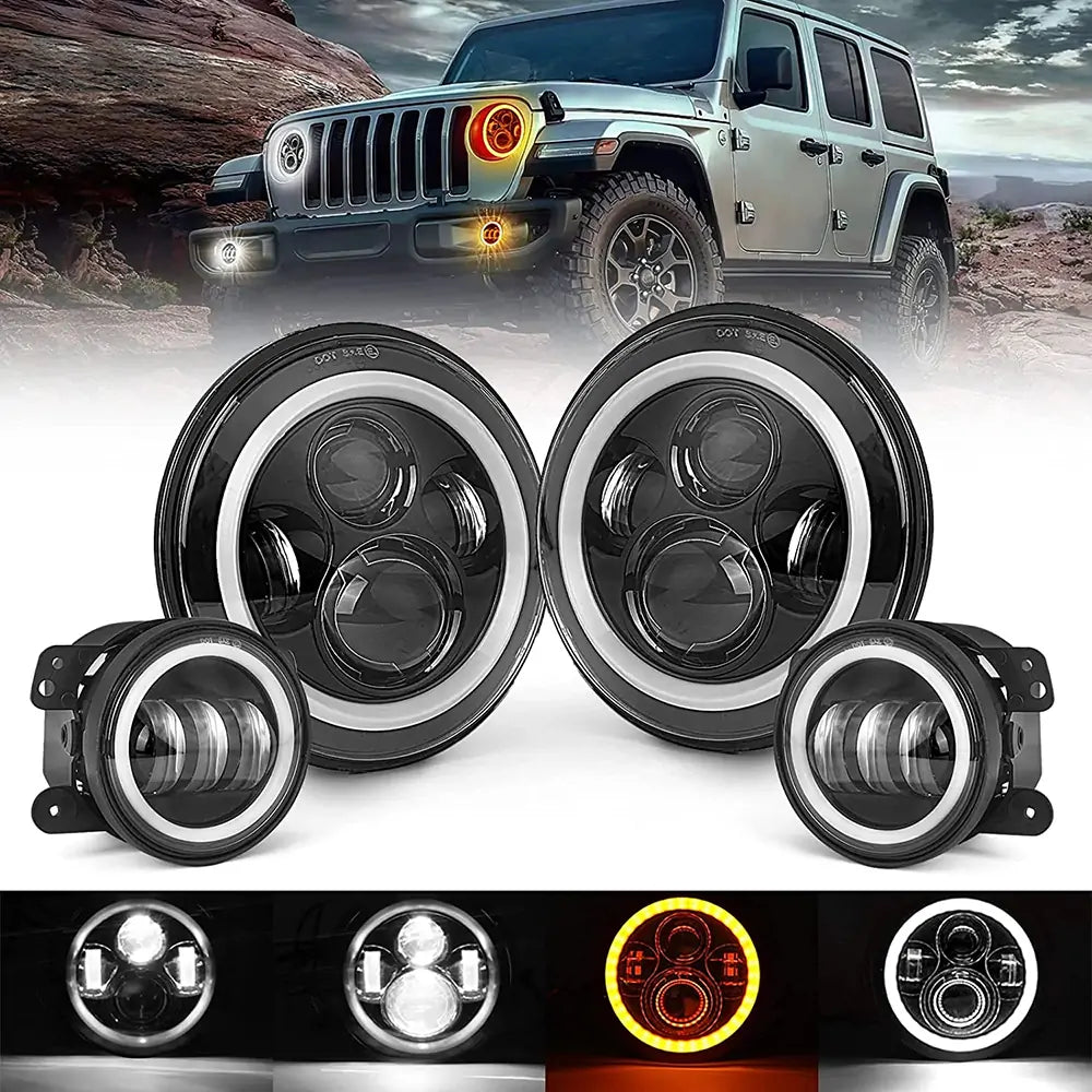 7 inch LED Halo Headlights and Fog Lights for Jeep JK