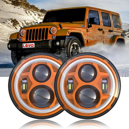 Orange 7 inch SPIDER Headlight With Angel Eye | Set freeshipping - loyolight