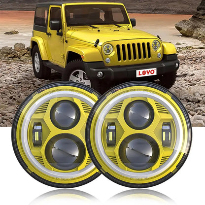 Yellow 7 inch SPIDER Headlight With Angel Eye | Set freeshipping - loyolight