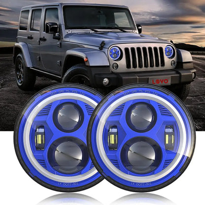 Blue 7 inch SPIDER Headlight With Angel Eye | Set freeshipping - loyolight