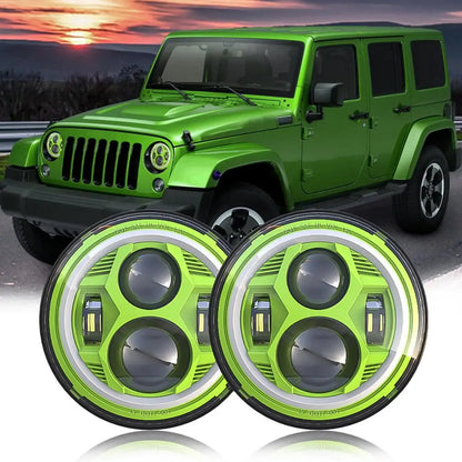 Green 7 inch SPIDER Headlight With Angel Eye | Set freeshipping - loyolight