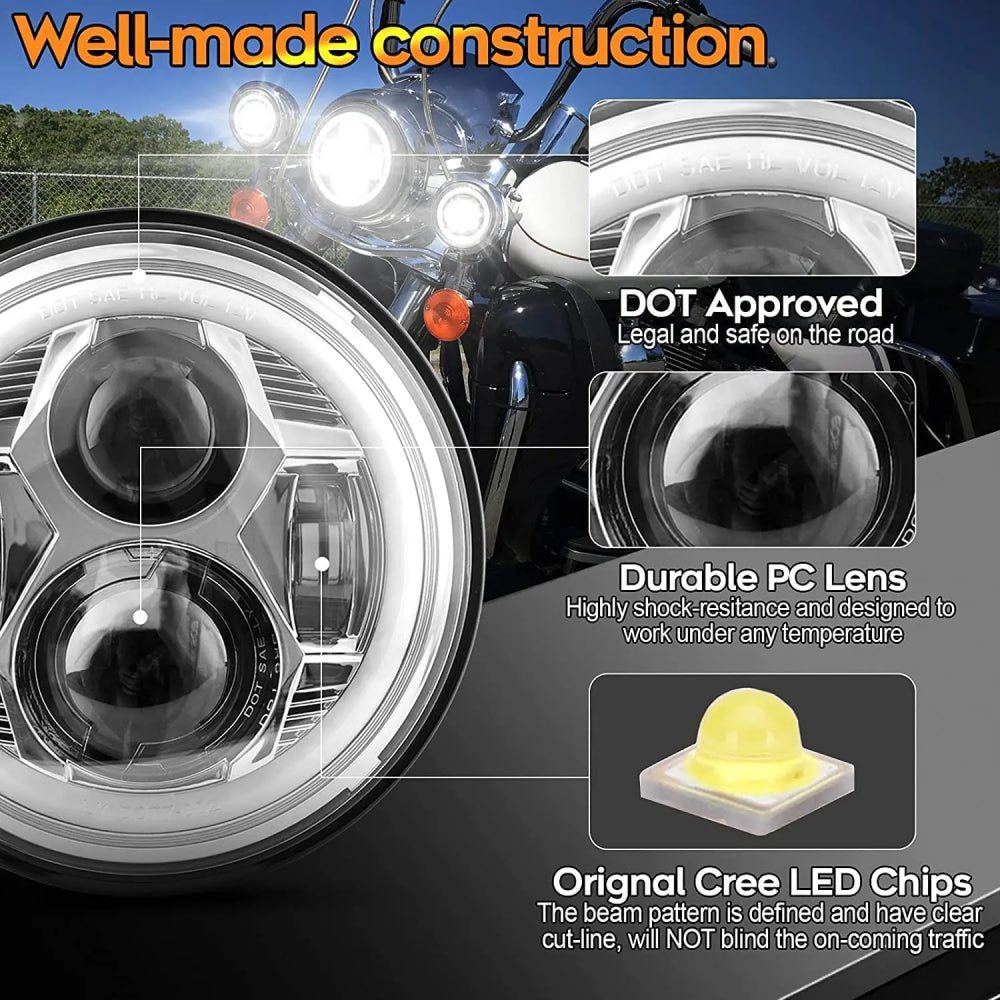 Well made construction LED Headlight 7 inch Headlamp for harley davidson
