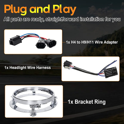 Headlight and passing lights kit for harley motorcycle plug and play
