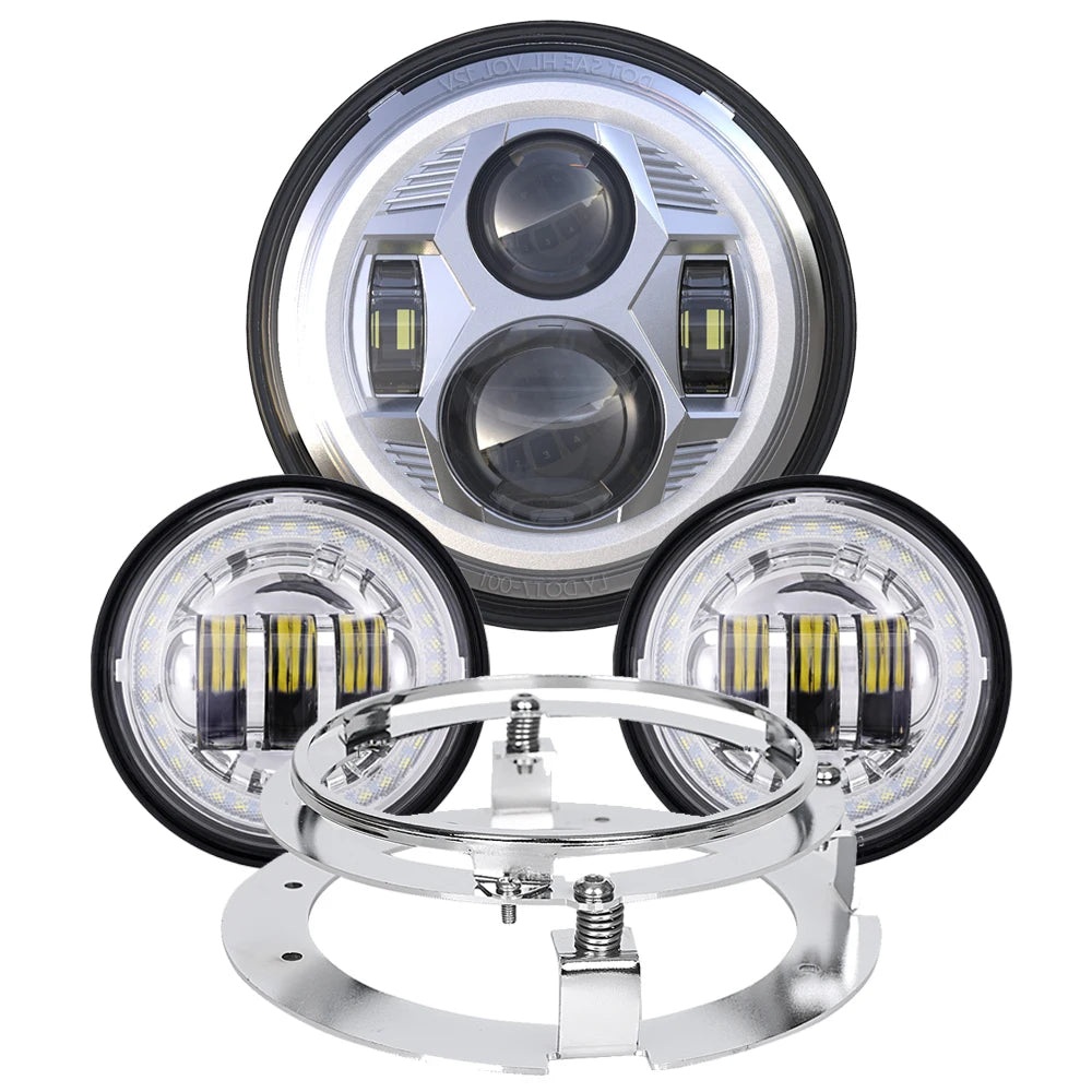 chrome -led headlight and passing lights kit for harley davidson motorcycle