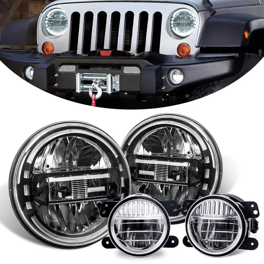 7" King Kong Headlights & 4" Smiley Fog Lights LED Combo Black