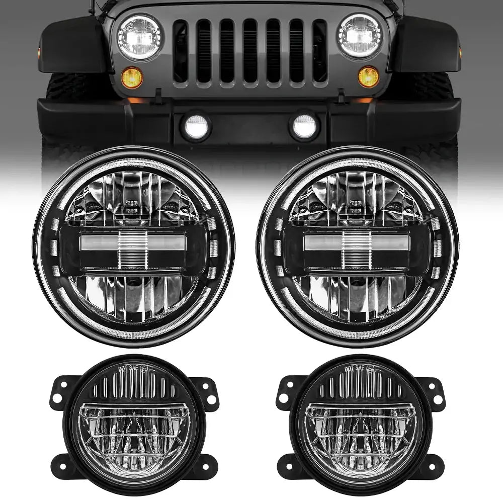 Black LED Headlights and fog lights for jeep wrangler JK Headlights replacement