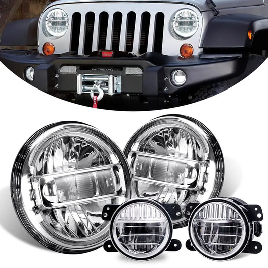 7" King Kong Headlights & 4" Smiley Fog Lights LED Combo Chrome