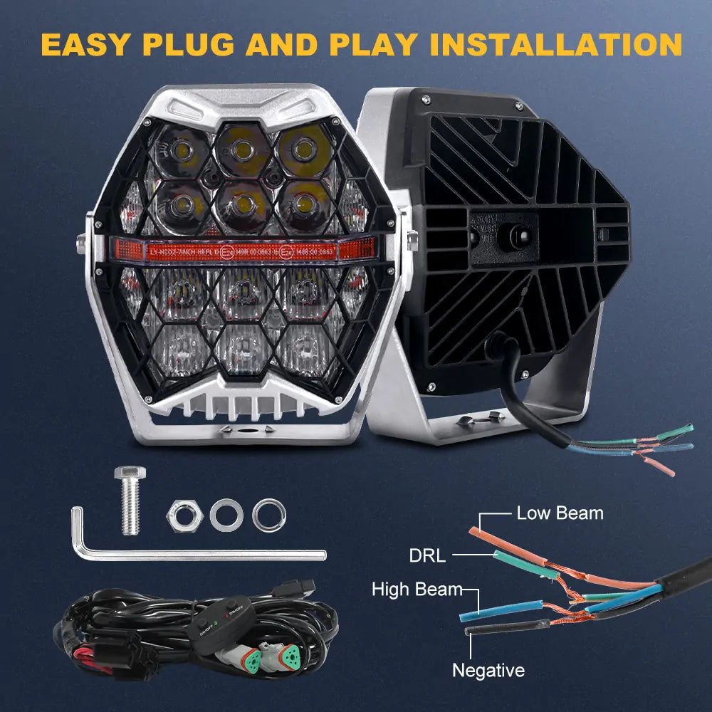 7 inch LED Light Pods with Wiring Harness Kit