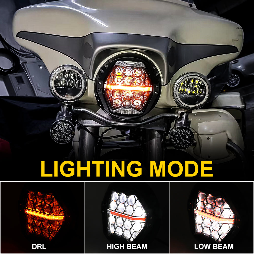  7 Inch LED Headlight DOT Kit Compatible with Harley Davidson Touring Street Glide Road King Special Electra Glide Ultra Classic Fat Boy Heritage Softail Switchback Black