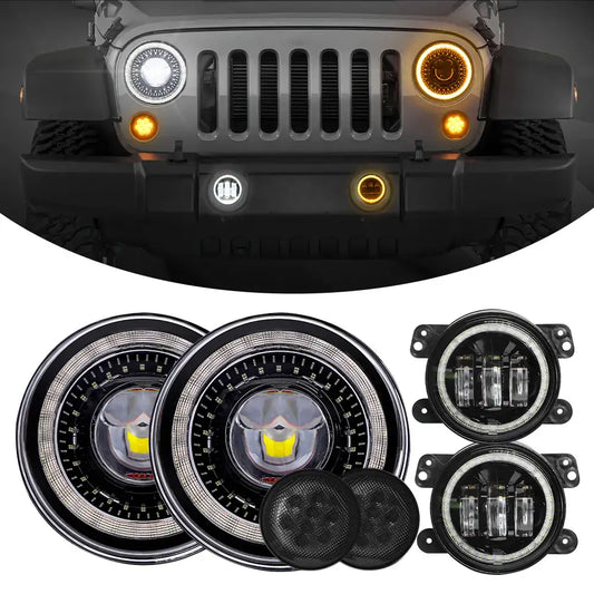 LED Headlights, Fog Lights and Front Turn Signal Lights Kit For Jeep Wrangler JK