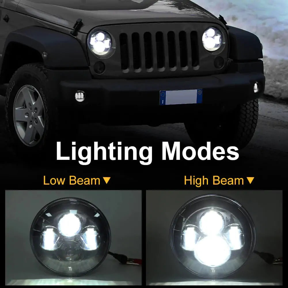 LOYO 7" Black LED Headlights + 4" CREE LED Fog Lights for Jeep Wrangler 1997-2018 JK(2)