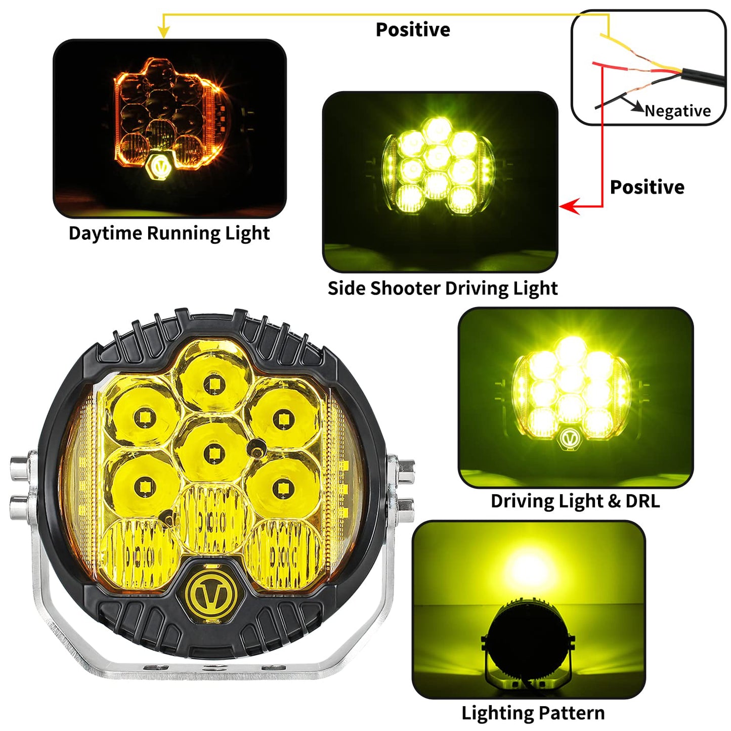 Amber LED Driving Lights and DRL for Truck Jeep Ford ATV UTV Offroad