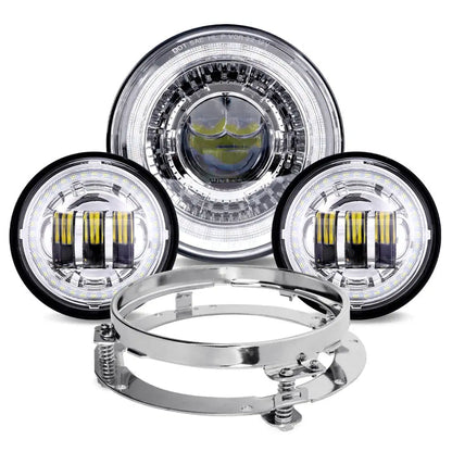 Chrome - LED Headlight and fog lights for harley