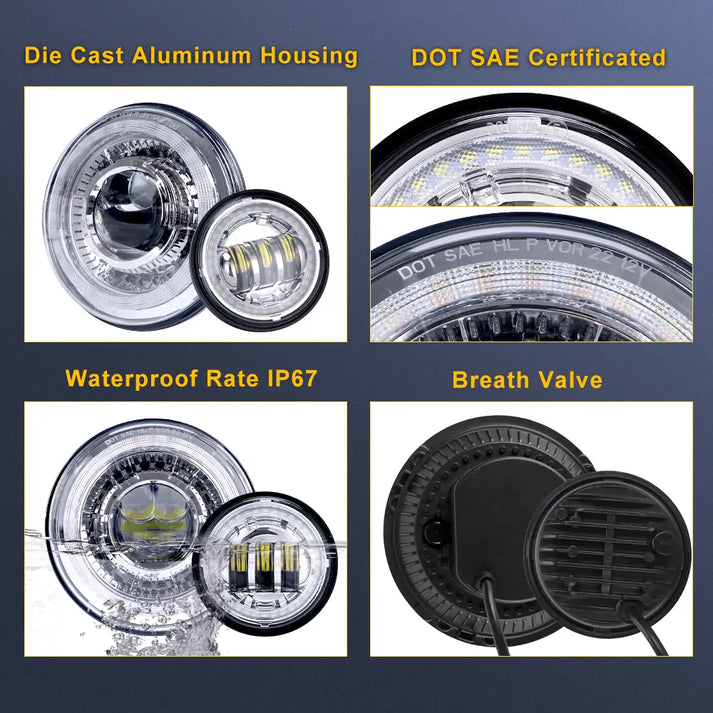 DOT Approved LED Headlight and Passing Lights for Harley Davidson