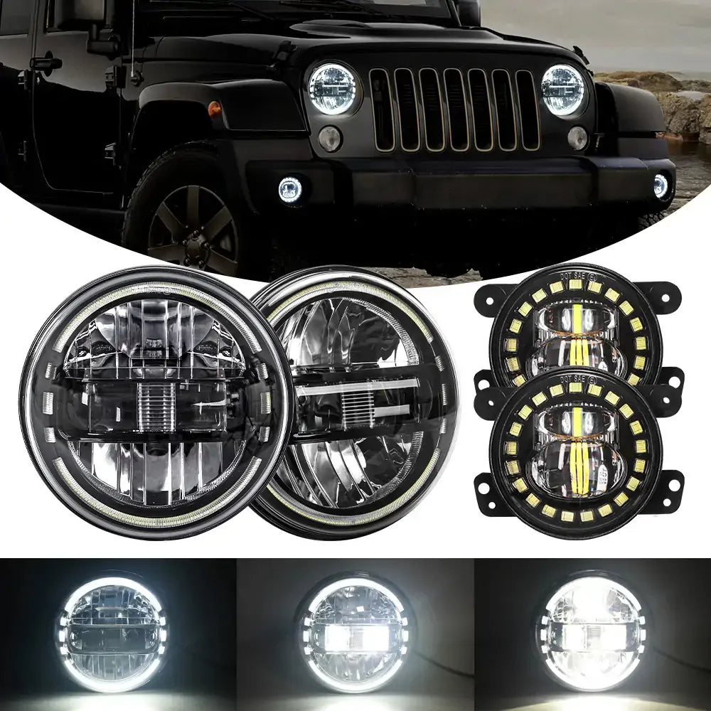 7 inch headlights and fog lights combo kit for jeep wrangler jk