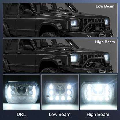 7x6" 45W Offroad Halo Headlamp Projector With DRL for Jeep XJ | Pair(2)