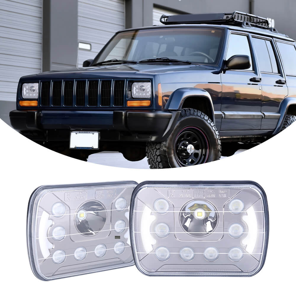 7x6" 45W Offroad Halo Headlamp Projector With DRL for Jeep XJ | Pair