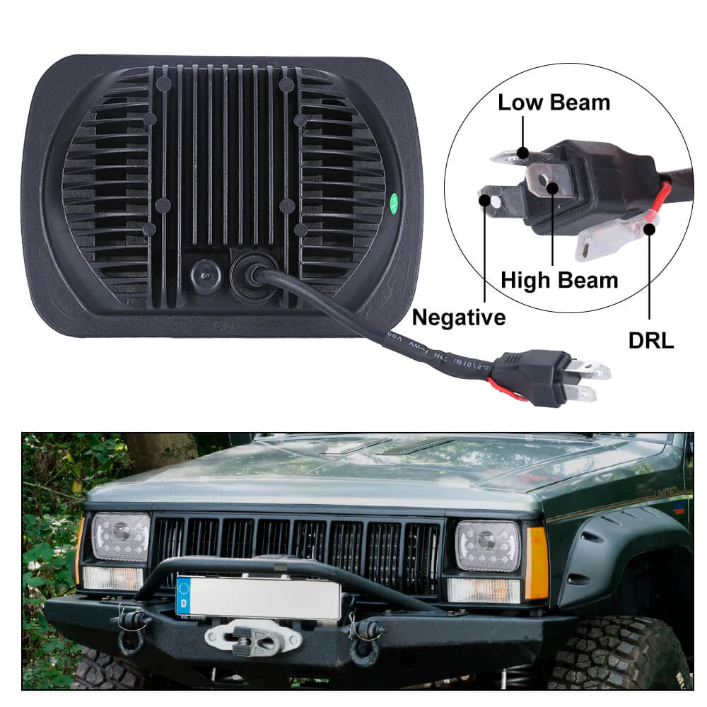 7x6" 45W Offroad Halo Headlamp Projector With DRL for Jeep XJ | Pair(5)