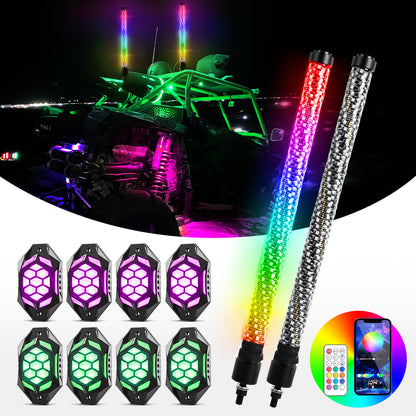 RGB Flat Whip Lights and RGBW Rock Lights for ATV UTV RZR