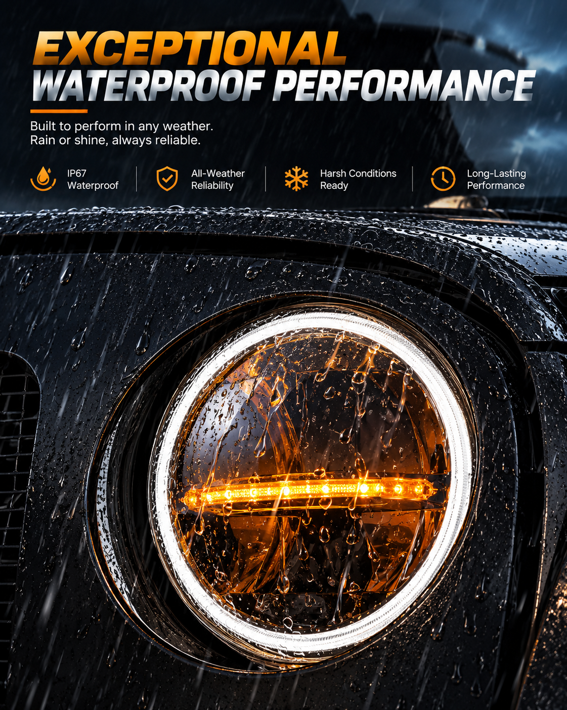 LOYO Storm Series 7 Inch LED Round Headlights for Jeep Wrangler JK JKU TJ LJ w/ DRL Turn Signal
