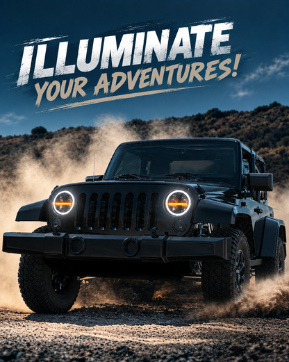 LOYO Storm Series 7 Inch LED Round Headlights for Jeep Wrangler JK JKU TJ LJ w/ DRL Turn Signal