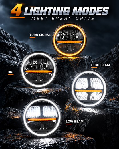 LOYO Storm Series 7 Inch LED Round Headlights for Jeep Wrangler JK JKU TJ LJ w/ DRL Turn Signal