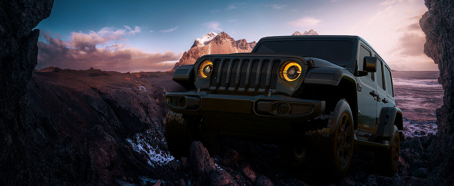 New Upgraded 120W 9 Inch LED Headlights with Halo DRL Turn Signal for Jeep Wrangler JL Gladiator JT（副本）