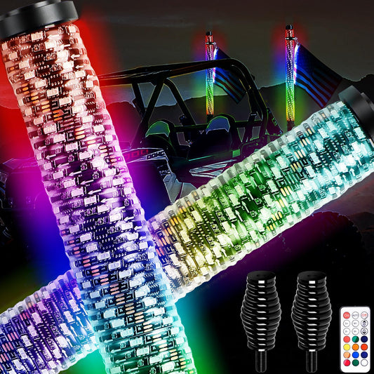 RGB Torch Whip Lights  with Anti-Fracture Spring Base, Spiral Led Whip Light with App and Remote Control