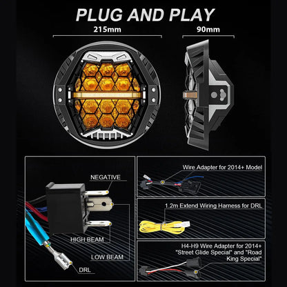 led motorcycle headlight with DRL fofor harley davidson son road glide street glide etc