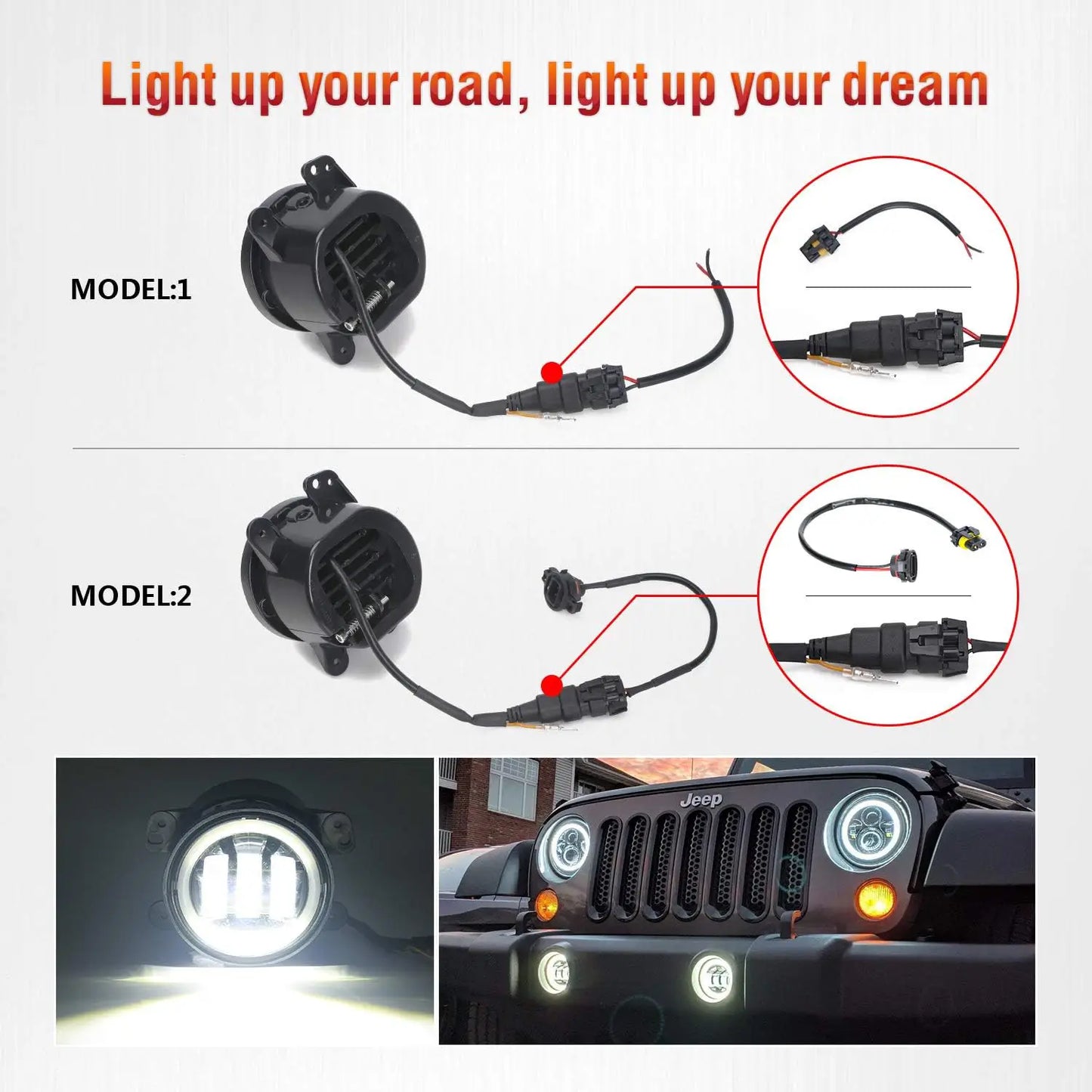 7 inch Halo LED Headlights+4 inch Halo LED Fog Lights+4D LED Tail Lights for Jeep Wrangler JK