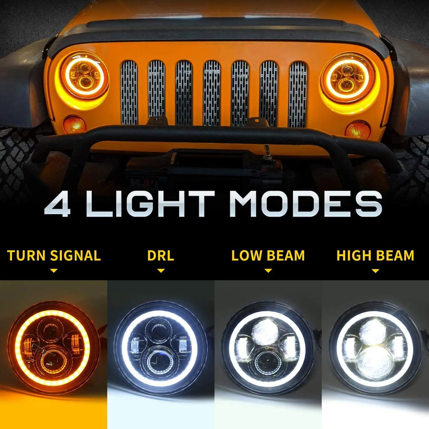 7 inch Halo LED Headlights+4 inch Halo LED Fog Lights+4D LED Tail Lights for Jeep Wrangler JK