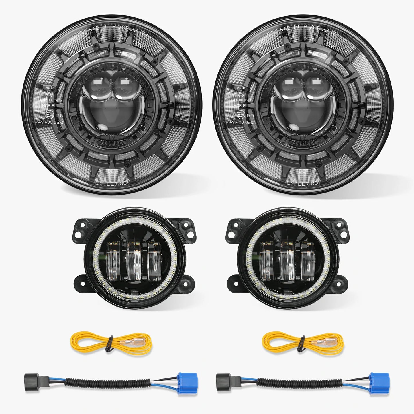 7 inch LED Headlights and 4 inch fog lights with halo for Jeep JK