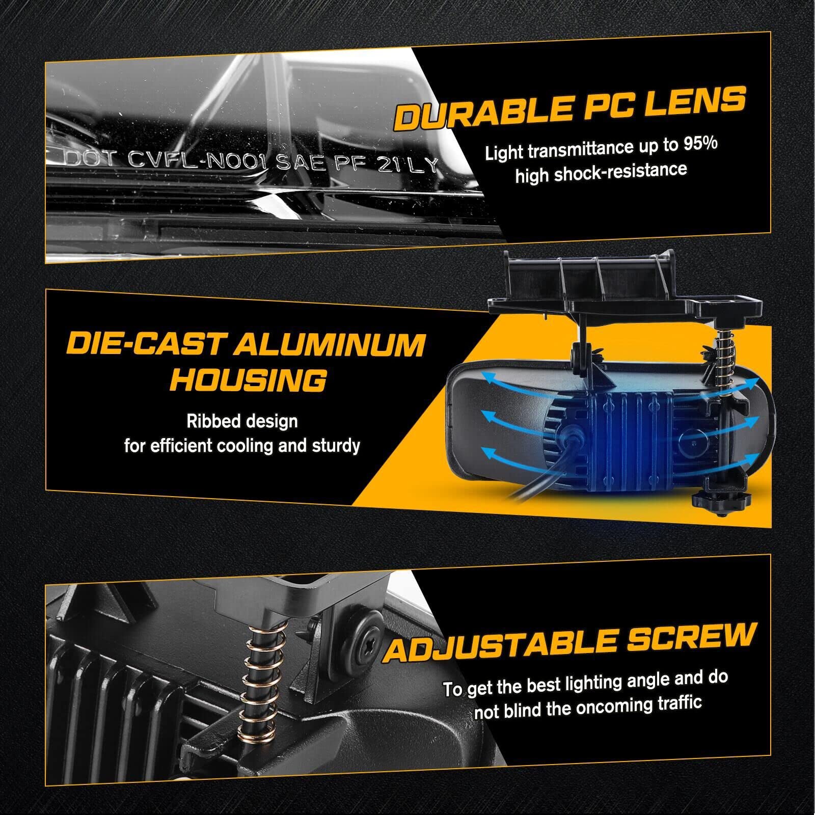 Yellowspeed Fog Light Set For Chevy Silverado Tahoe Suburban 07-15 – Left & Right, Smoke Lens