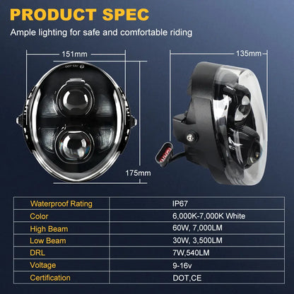 60W LED Headlight for V-Rod