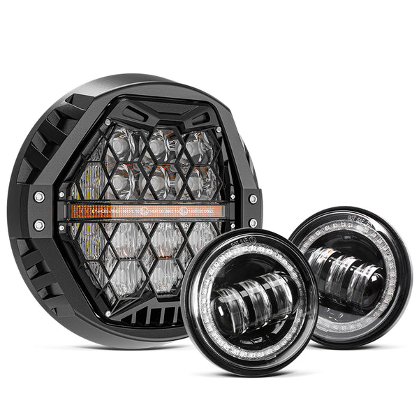 7" LED Headlight & 4.5" Fog Lights For Harley Davidson - View #9